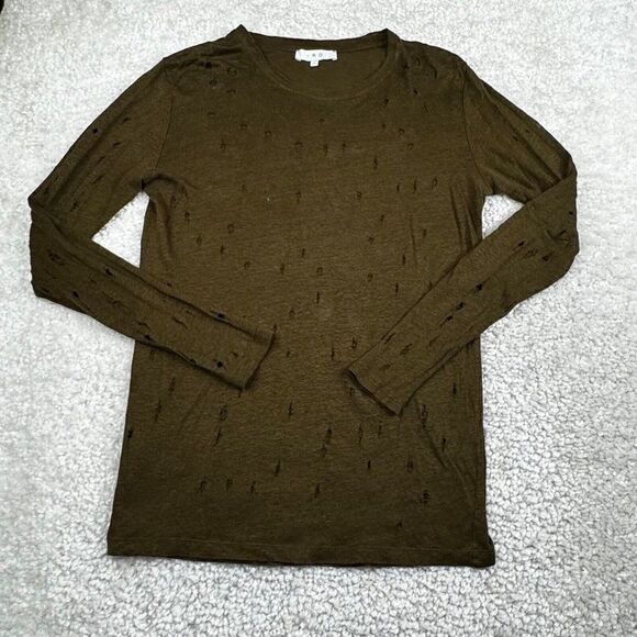 IRO Marvina Linen Distressed Long Sleeve Top Olive Green - Picture 2 of 9
